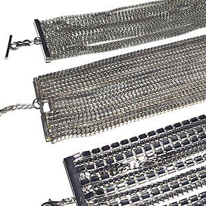 Silver-tone chain cuff bracelet bundle